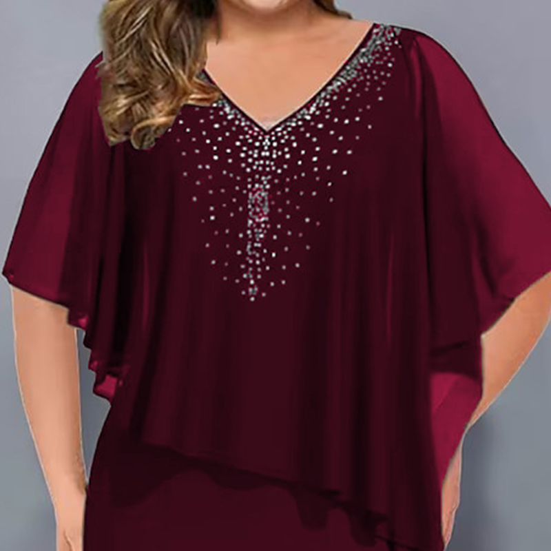 🌸Sommer-Sonderangebote 2026💐Robe cape en strass avec col en V et superposition en mousseline