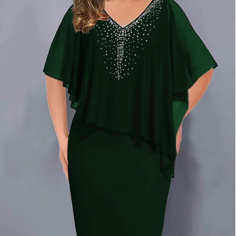 🌸Sommer-Sonderangebote 2026💐Robe cape en strass avec col en V et superposition en mousseline