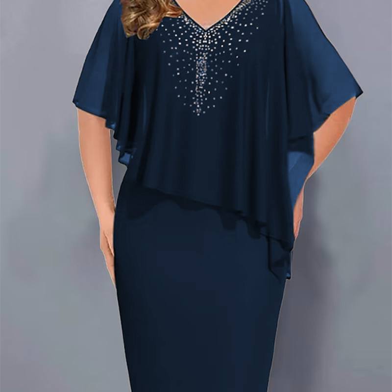 🌸Sommer-Sonderangebote 2026💐Robe cape en strass avec col en V et superposition en mousseline