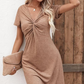 Robe à manches courtes et col en V pour femmes