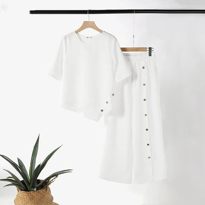 👚 60% DE RÉDUCTION! 🌸 Ensemble Deux Pièces pour Femme – Top avec Ourlet Asymétrique & Pantalon à Jambes Larges, Look Moderne & Confortable 💃