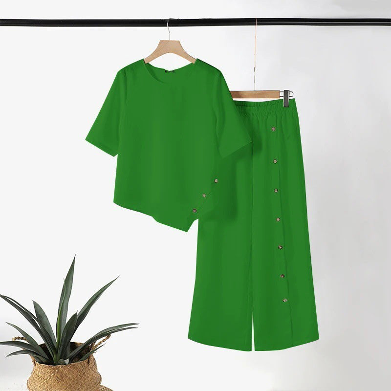 👚 60% DE RÉDUCTION! 🌸 Ensemble Deux Pièces pour Femme – Top avec Ourlet Asymétrique & Pantalon à Jambes Larges, Look Moderne & Confortable 💃
