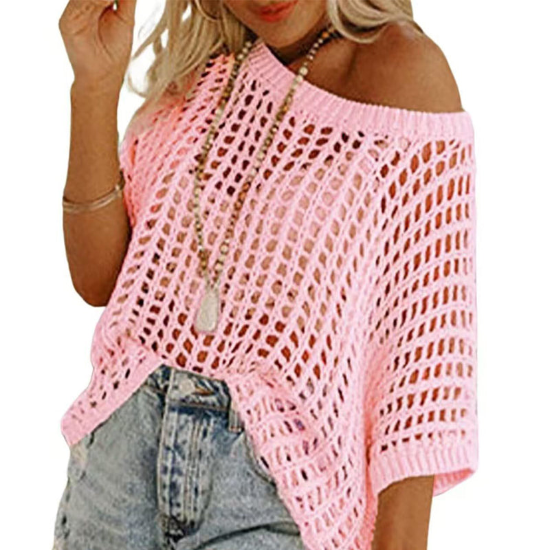💎 50% DE RÉDUCTION ! 💎 Débardeur Décontracté en Crochet à Maille Creuse – Élégance Transparente, Manches 3/4 & Confort Moelleux 🌸👚