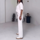 Top uni pour dames avec manches courtes ＆ Ensemble deux pièces avec pantalon