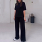 Top uni pour dames avec manches courtes ＆ Ensemble deux pièces avec pantalon