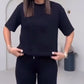 Top uni pour dames avec manches courtes ＆ Ensemble deux pièces avec pantalon