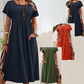 Robe plissée à manches courtes et poches pour femmes