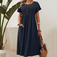 Robe plissée à manches courtes et poches pour femmes