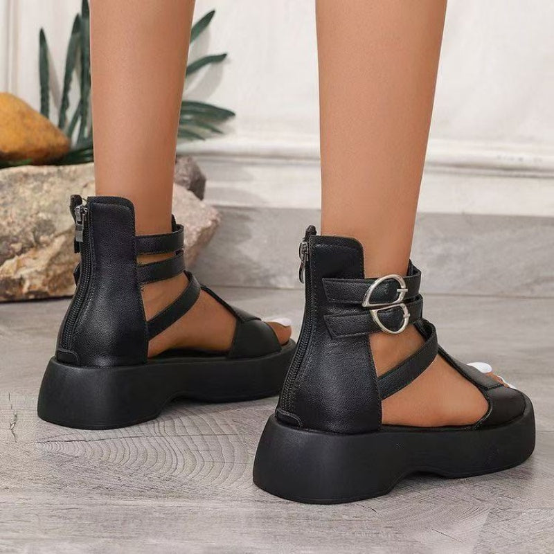 Sandales orthopédiques pour femmes avec plateforme et semelle compensée en cuir souple