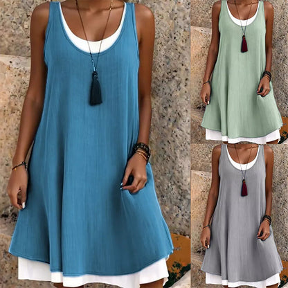 🔥Soldes d'été🔥Robe débardeur décontractée, ample et sans manches, au look superposé pour femme