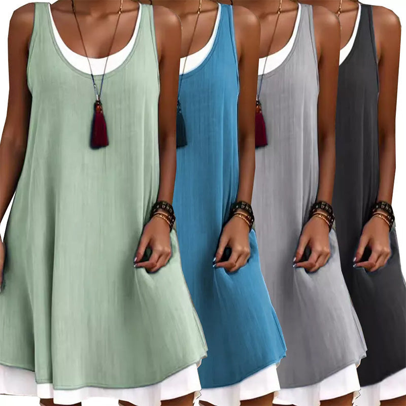 🔥Soldes d'été🔥Robe débardeur décontractée, ample et sans manches, au look superposé pour femme