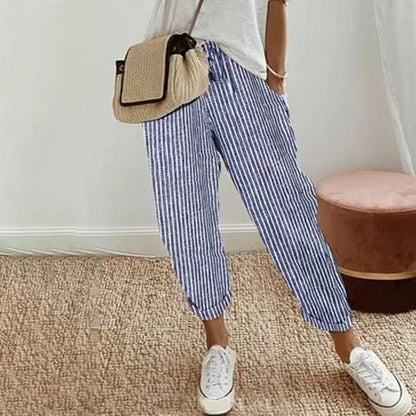 💕Que devrais-je porter demain ?💕Un pantalon rayé en lin et coton pour femme