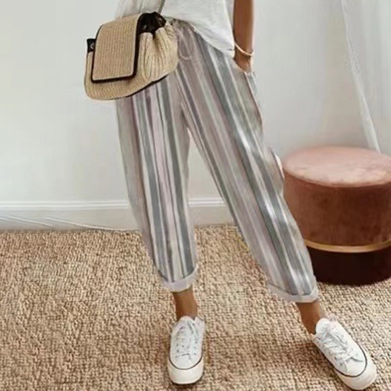 💕Que devrais-je porter demain ?💕Un pantalon rayé en lin et coton pour femme