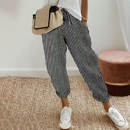 💕Que devrais-je porter demain ?💕Un pantalon rayé en lin et coton pour femme
