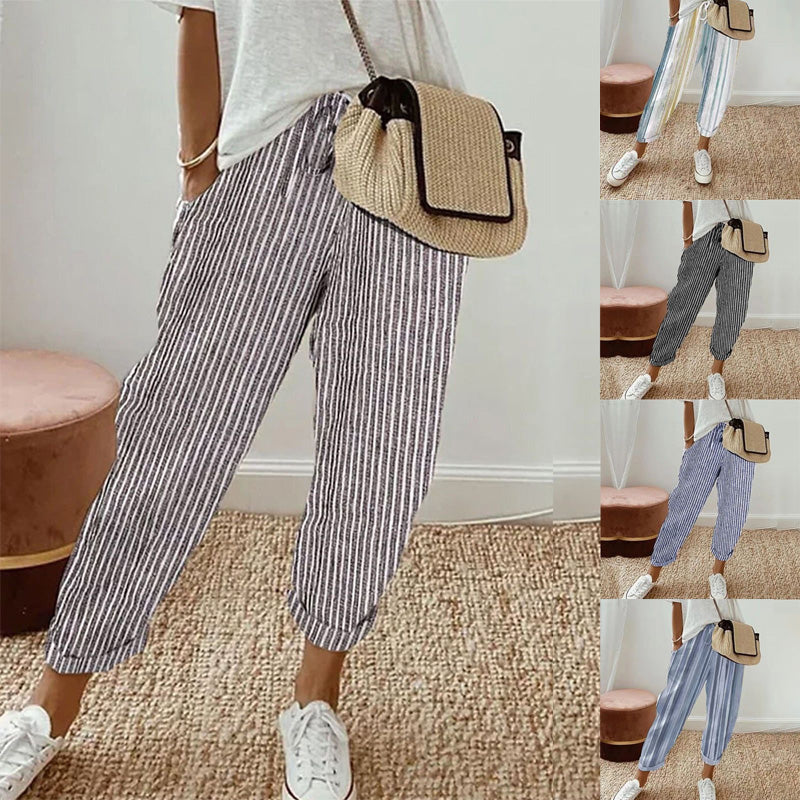💕Que devrais-je porter demain ?💕Un pantalon rayé en lin et coton pour femme
