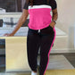 Ensemble 2 pièces pour femmes composé d'un haut à manches courtes et d'un pantalon avec poignets et cordon de serrage en couleur contrastée