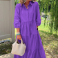 Robe ample pour femmes, longueur à la cheville, avec revers
