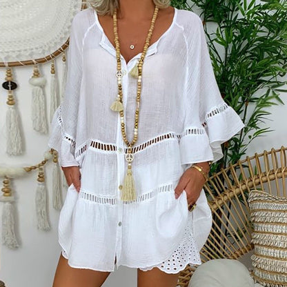Robe décontractée à encolure en V ajourée pour femme