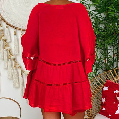Robe décontractée à encolure en V ajourée pour femme