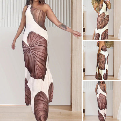 ✨50% de réduction✨Palm Imprimer une robe maxi mince à épaules à épaules