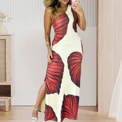 ✨50% de réduction✨Palm Imprimer une robe maxi mince à épaules à épaules