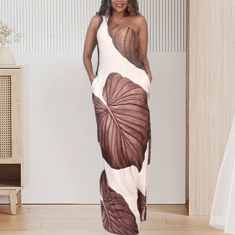 ✨50% de réduction✨Palm Imprimer une robe maxi mince à épaules à épaules