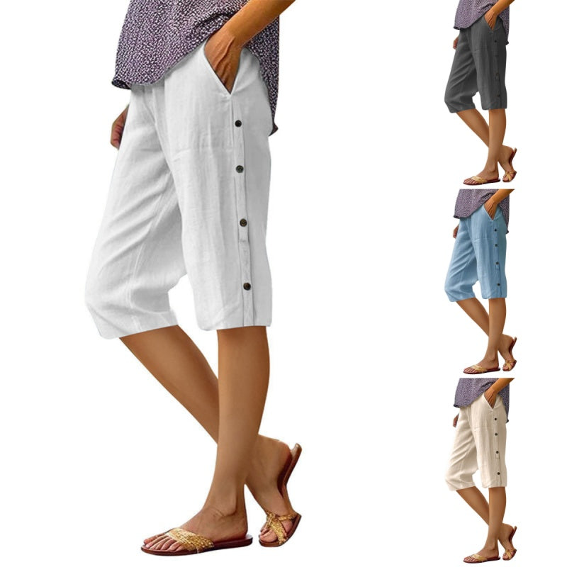 🔥Pantalon capri décontracté pour femme, ample, en coton et lin, respirant🔥
