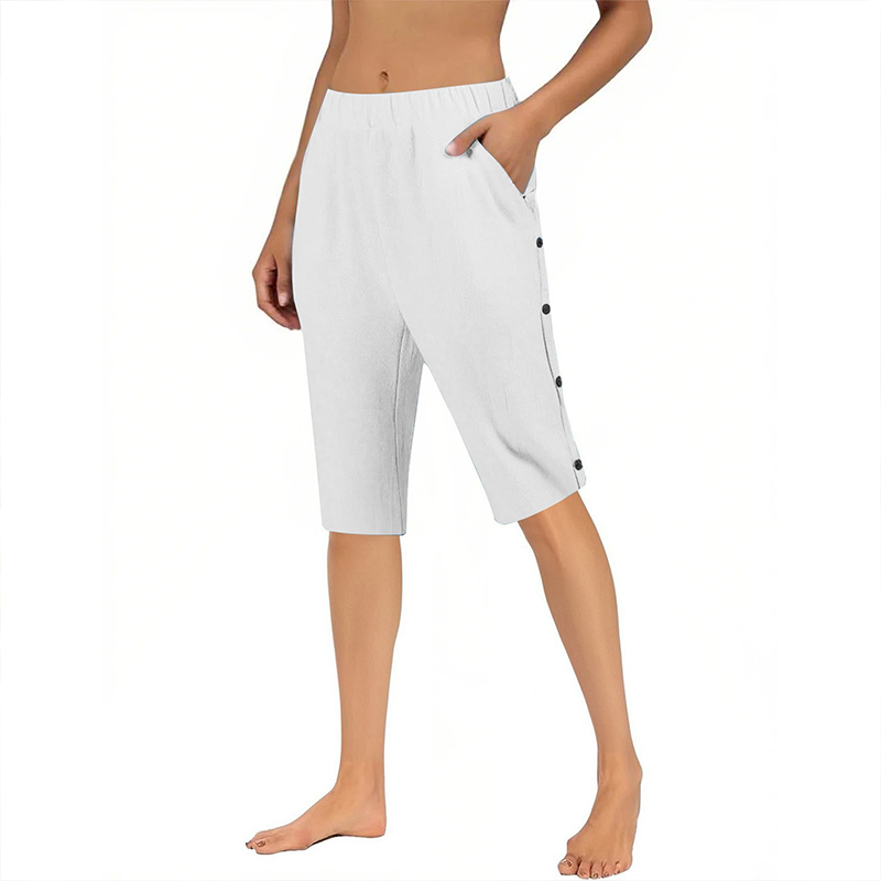 🔥Pantalon capri décontracté pour femme, ample, en coton et lin, respirant🔥