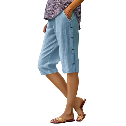 🔥Pantalon capri décontracté pour femme, ample, en coton et lin, respirant🔥