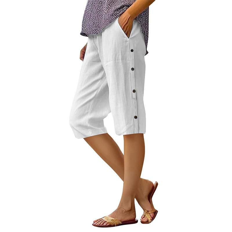 🔥Pantalon capri décontracté pour femme, ample, en coton et lin, respirant🔥