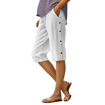 🔥Pantalon capri décontracté pour femme, ample, en coton et lin, respirant🔥