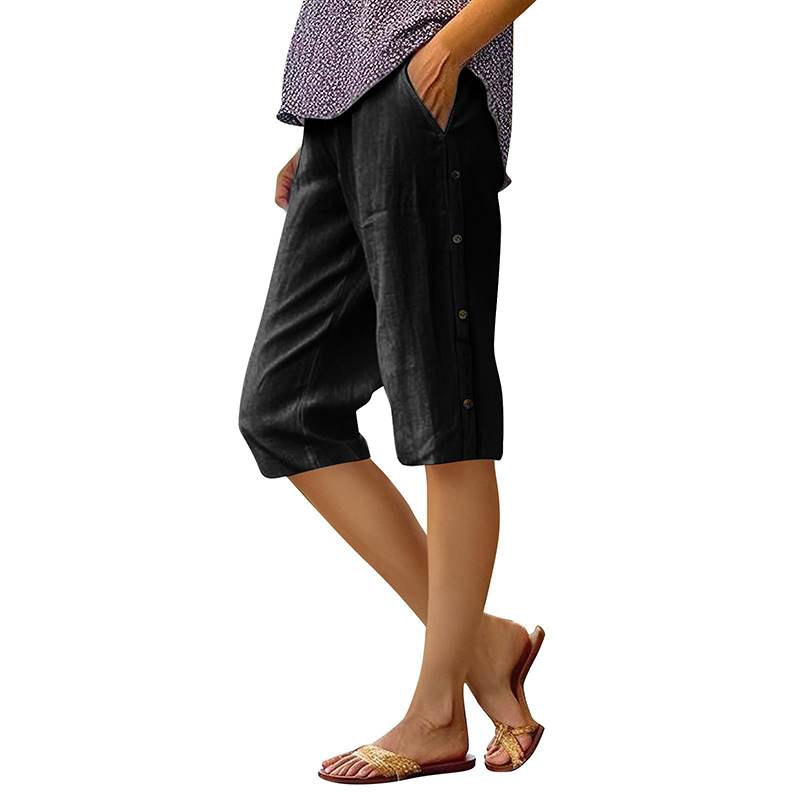 🔥Pantalon capri décontracté pour femme, ample, en coton et lin, respirant🔥