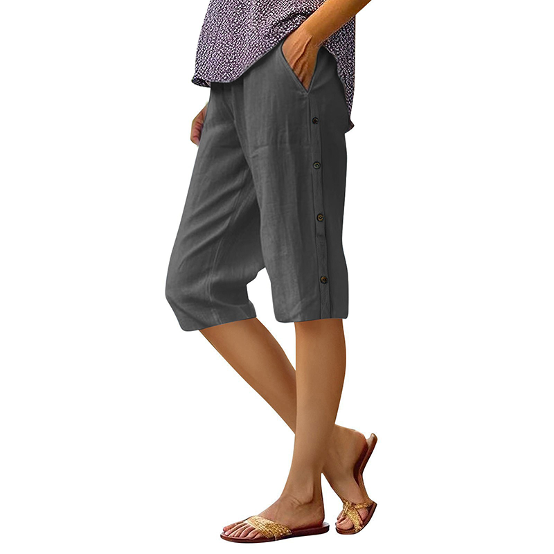 🔥Pantalon capri décontracté pour femme, ample, en coton et lin, respirant🔥