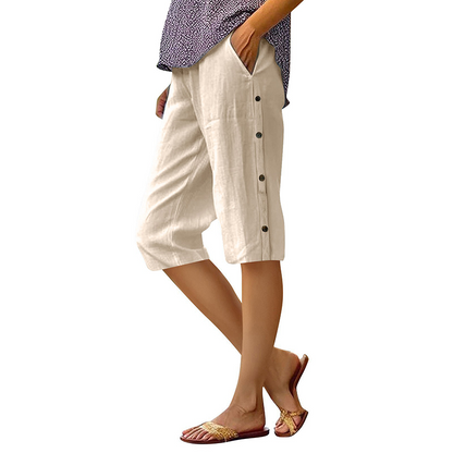 🔥Pantalon capri décontracté pour femme, ample, en coton et lin, respirant🔥