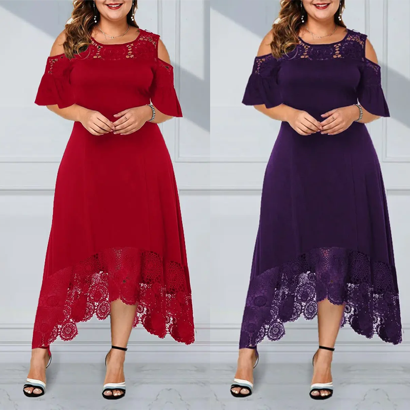 Robe élégante à épaules froides et ourlet en dentelle pour femmes