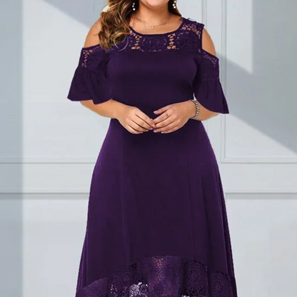 Robe élégante à épaules froides et ourlet en dentelle pour femmes