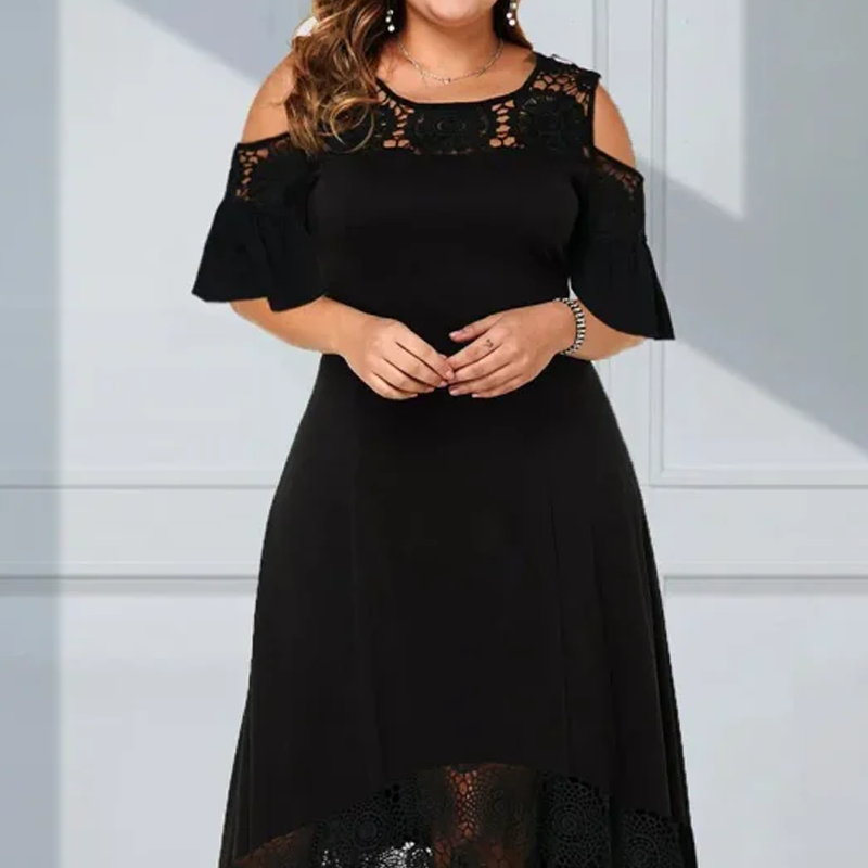 Robe élégante à épaules froides et ourlet en dentelle pour femmes