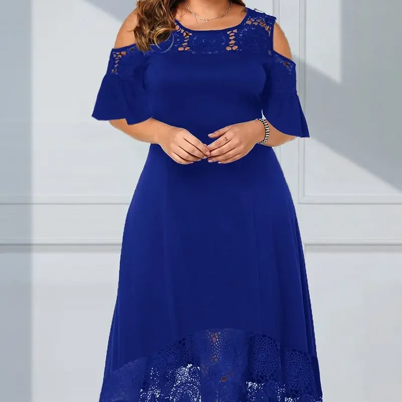 Robe élégante à épaules froides et ourlet en dentelle pour femmes