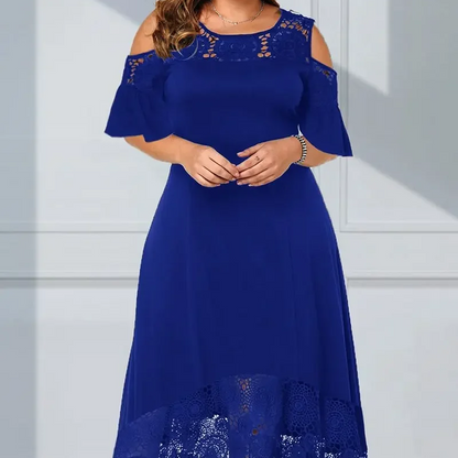 Robe élégante à épaules froides et ourlet en dentelle pour femmes