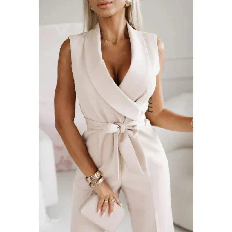 ☀️Frauen Col en V sans manches Solid Jumpsuit🕊️