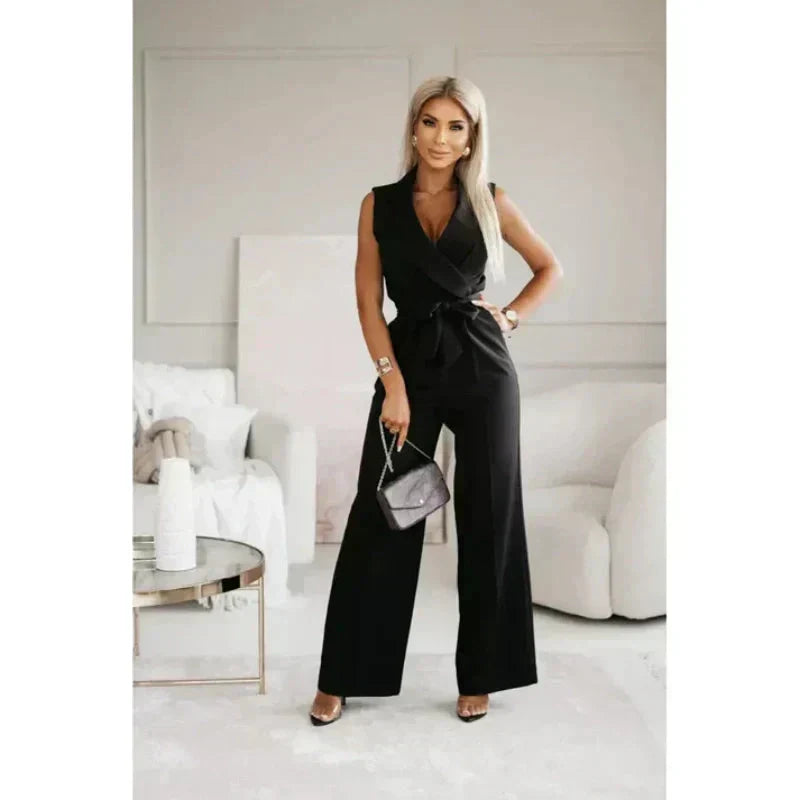 ☀️Frauen Col en V sans manches Solid Jumpsuit🕊️