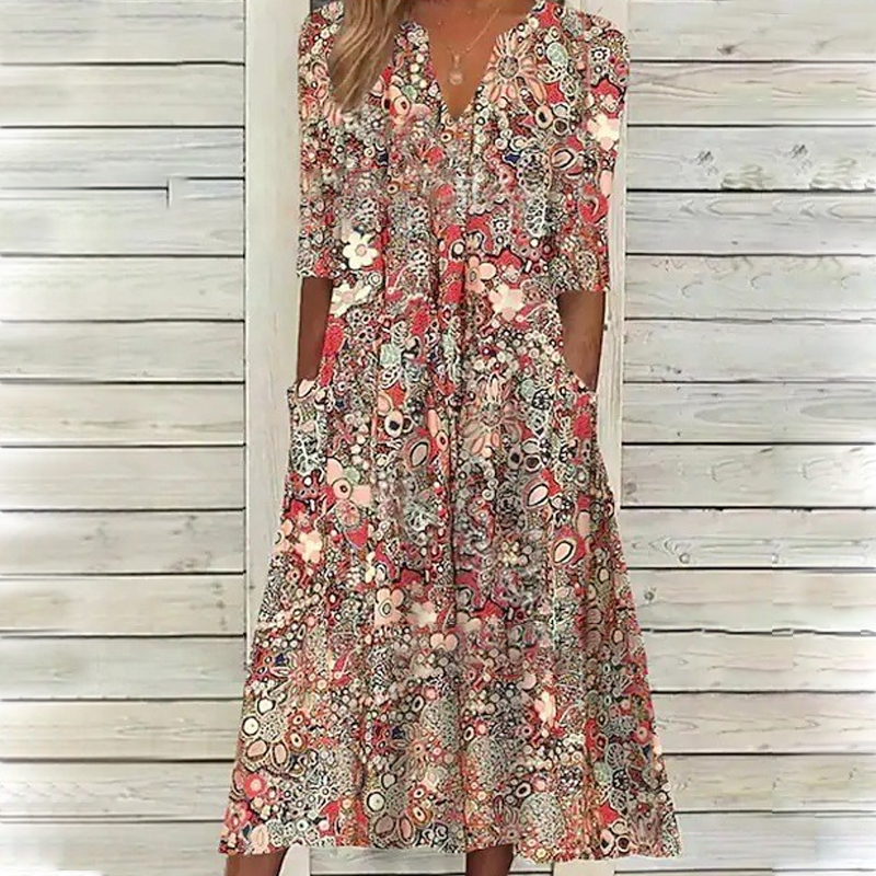 Robe décontractée à imprimé floral, col en V, coupe ample pour femme