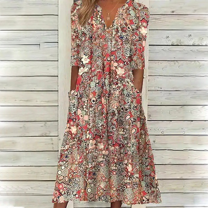 Robe décontractée à imprimé floral, col en V, coupe ample pour femme