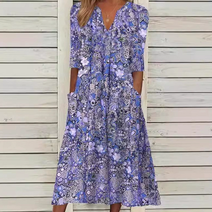 Robe décontractée à imprimé floral, col en V, coupe ample pour femme