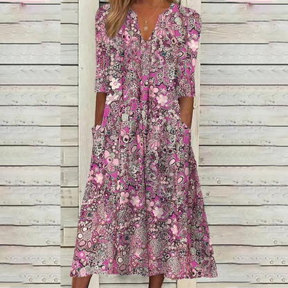 Robe décontractée à imprimé floral, col en V, coupe ample pour femme
