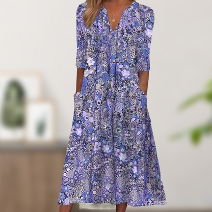 Robe décontractée à imprimé floral, col en V, coupe ample pour femme