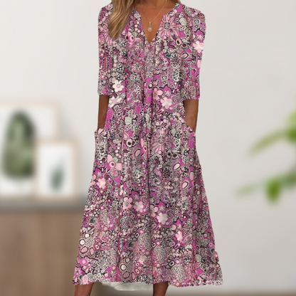 Robe décontractée à imprimé floral, col en V, coupe ample pour femme