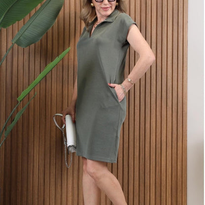 Robe décontractée à col rabattu et légère ligne A pour femmes🕊️