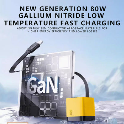 Chargeur secteur 80 W à charge rapide avec câble USB-C rétractable de 80 cm