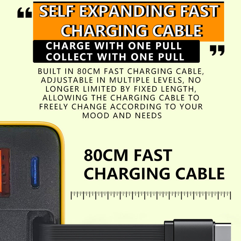Chargeur secteur 80 W à charge rapide avec câble USB-C rétractable de 80 cm